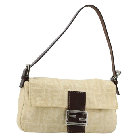 FENDI Zucca帆布Mamma Baguette肩背包 米色 銀色 正品 183769SAV