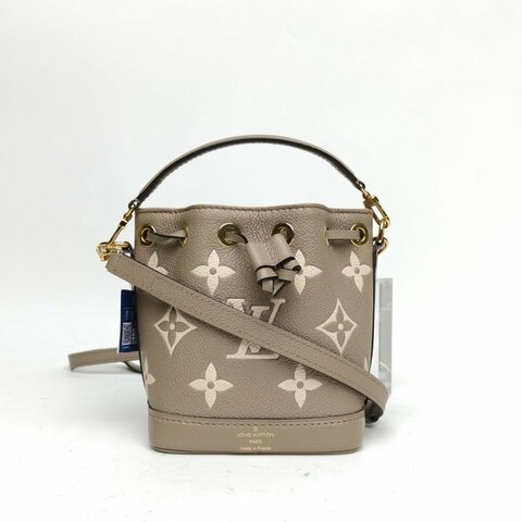 LOUIS VUITTON NOÉ水桶包Nano大象灰牛皮金扣晶片壓紋肩背包