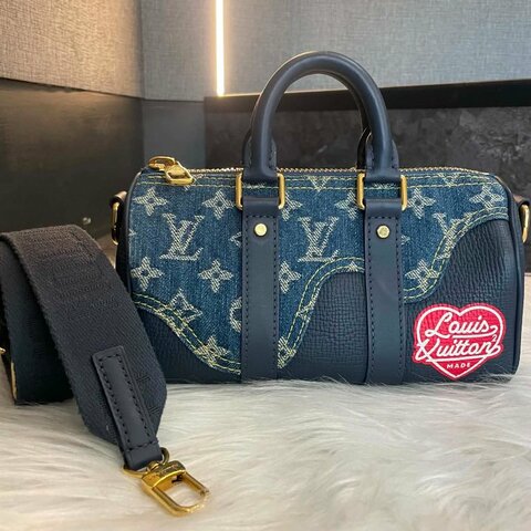 LV NIGO聯名款 單寧拼接牛皮 Keppall XS 兩用包