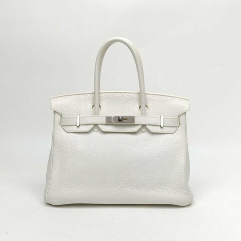 HERMES Birkin30白色Togo皮框N銀扣肩背包