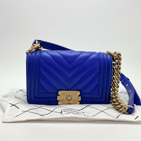 CHANEL/香奈兒藍金 Leboy小號v紋單肩斜挎包