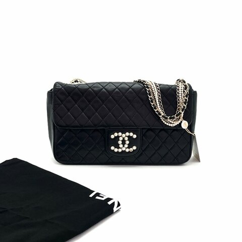 CHANEL/香奈兒黑金威斯敏斯特珍珠鏈條單肩包