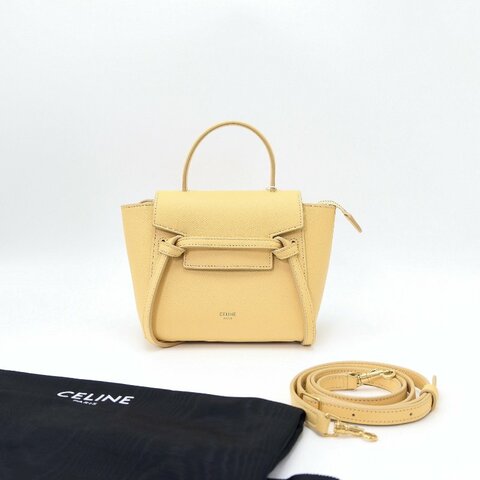 CELINE/賽琳黃色金扣鯰魚nano手提单肩斜挎包