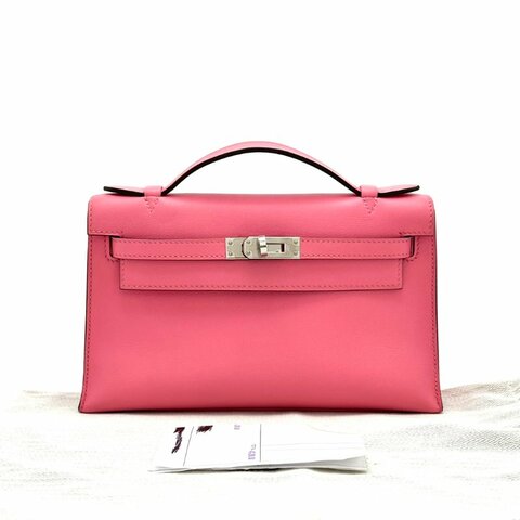 HERMES/愛馬仕夏日粉銀扣Kelly mini一代手提包