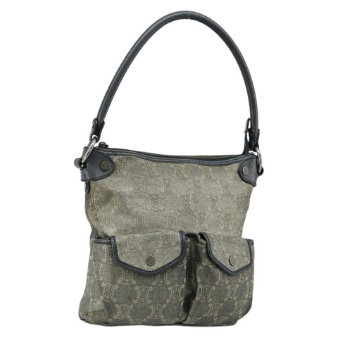 CELINE Paris Macadam帆布單肩包 牛仔灰 銀色 正品 182647A