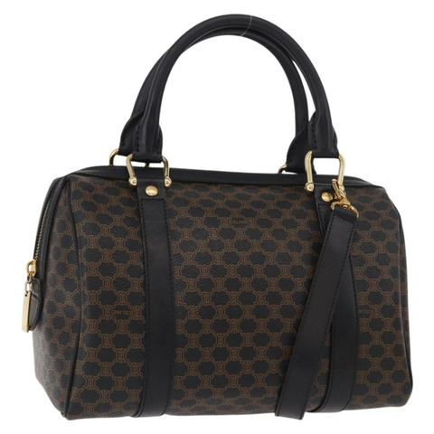 CELINE Macadam帆布手提包 PVC皮革 2way 黑色金色 Auth yk20468SAV