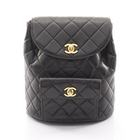 香奈兒 (CHANEL) Matelasse Turn Lock Chain Rucksack Backpack A04194 皮革黑色金色五金二手