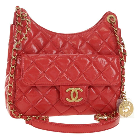 香奈兒 (CHANEL) Matelasse Hobo 鏈條包，漆皮材質，粉紅金色雙C標誌，正品 ka4620SM