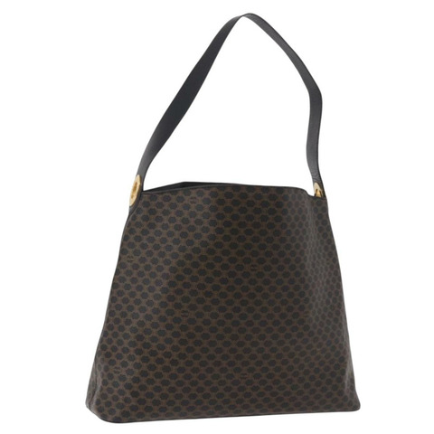 CELINE Macadam帆布圓形肩背包 PVC皮革 黑色 金色 正品 183048V