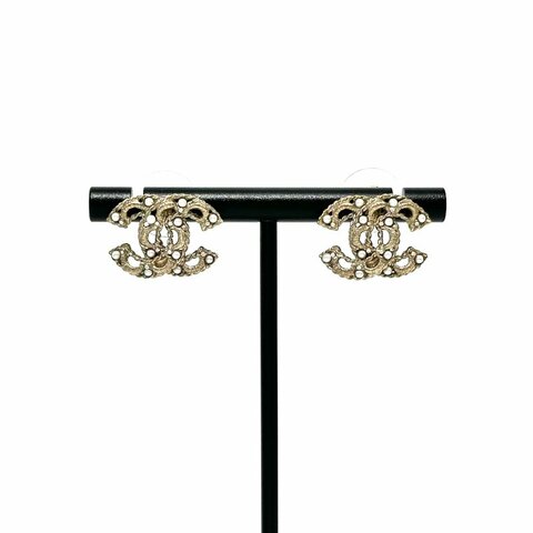 CHANEL/香奈兒21P雙C鏤空玻璃珠耳釘