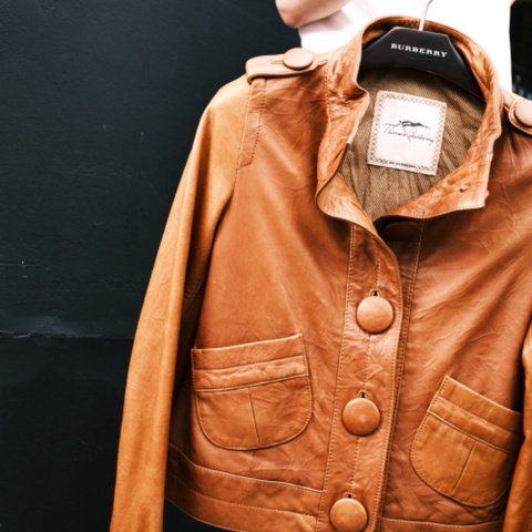 Thomas Burberry 2000s 絕版復古焦糖色大鈕釦立領小羊皮皮衣外套