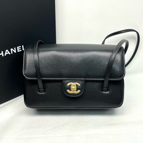 ✨閒置新 香奈兒 Chanel preppy coco Jennie同款 黑色荔枝紋牛皮單肩包 金扣 26年