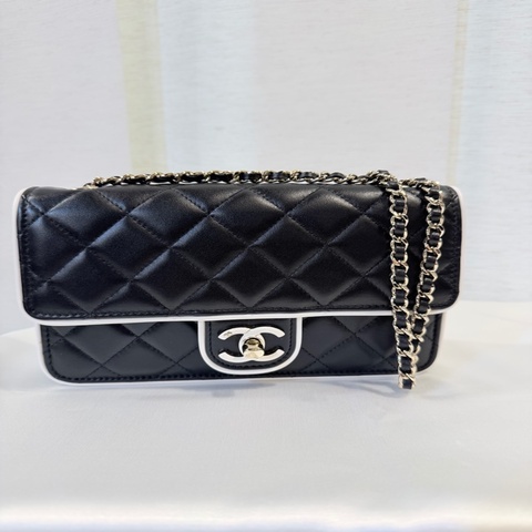 Chanel 黑白羊皮皮穿鍊WOC