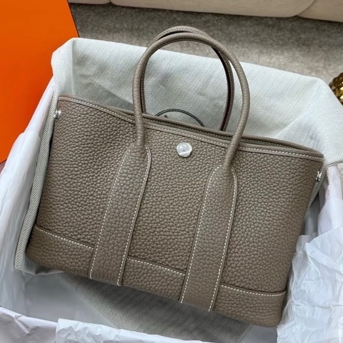 全新✨Hermes/愛馬仕 garden party花園mini手提包 大象灰 銀扣G刻