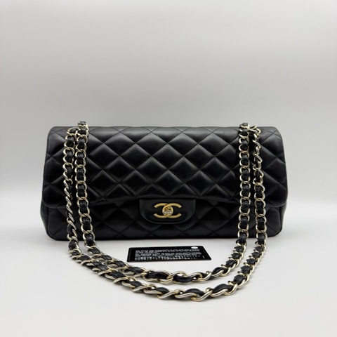 CHANEL香奈兒黑金羊皮jumbo鏈條包 、單肩斜挎包   96 新