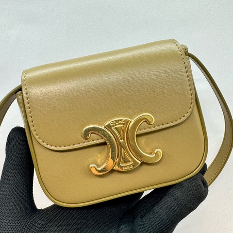 CELINE Mini Claude 亮面牛皮凱旋門迷你肩背包 橄欖綠