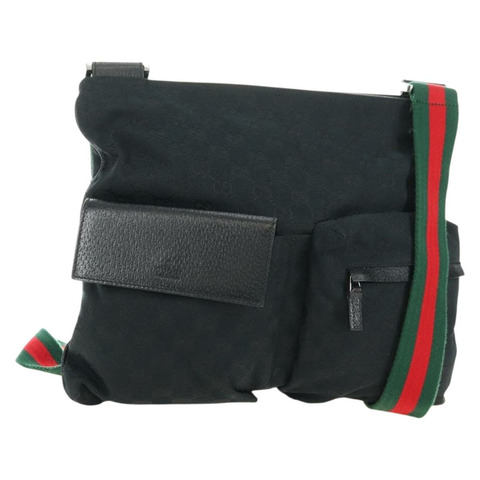 GUCCI Web Sherry Line 單肩包 帆布 黑色 銀色 169937 正品 am11677V