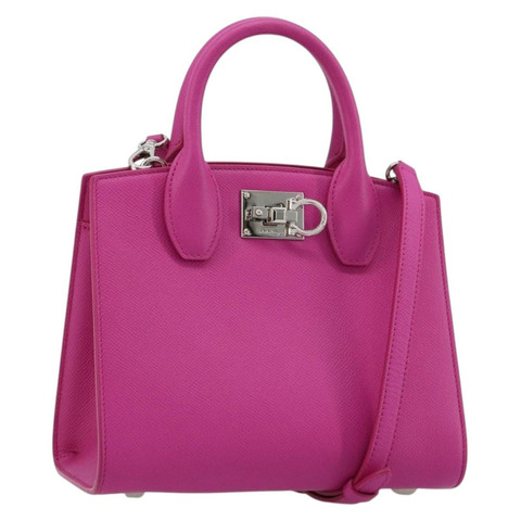 Salvatore Ferragamo Studio Box 手提包 皮革 2way 粉紅色銀色 正品 gh2052SAV