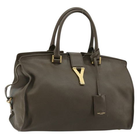 SAINT LAURENT Cabas 經典款手提包，棕色金色皮革，貨號 311208，正品編號 183295A