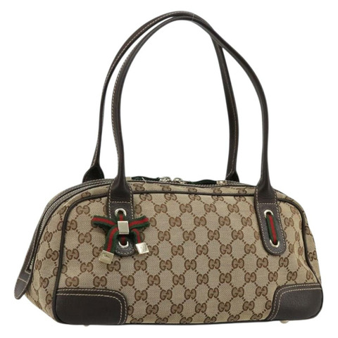 GUCCI GG帆布Princey Web Sherry系列手提包 米色 金色 161720 正品 183790A