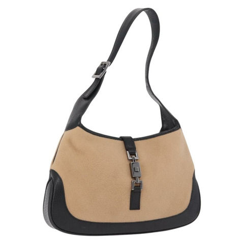 GUCCI Jackie 肩背包 棉 米色 銀色 001 3735 正品 183492V