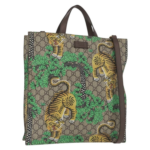 GUCCI GG Supreme 托特包 PVC 兩用 米色/金色 450950 正品 184131V