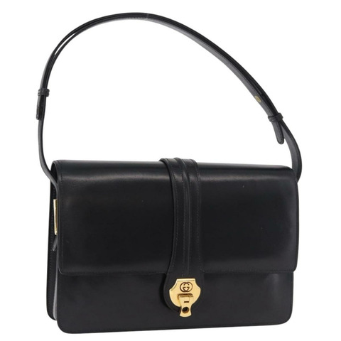 GUCCI 黑色金色皮革單肩包，正品編號 183812V