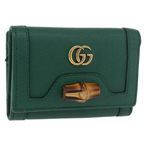 GUCCI 馬銜扣迷你皮夾，皮革材質，綠色/金色，貨號 659632，正品編號 183124M