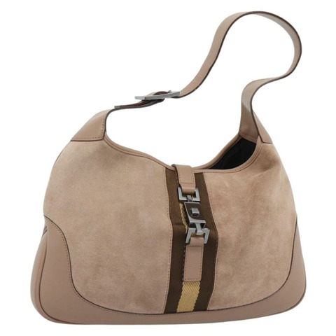 GUCCI Sherry Line Jackie 單肩包 粉紅銀色麂皮 001 3306 正品 184319V