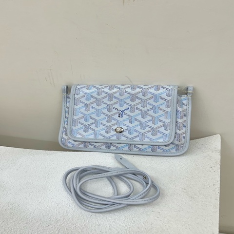 全新GOYARD Plumet  pouch wallet multicoloured 四季炫彩系列 經典Y字老花滿印 GOYARDINE帆布拼CHEVROCHES小牛皮 單肩斜包 冰川藍
