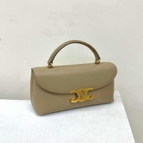 全新CELINE nino teen box可拆卸可調節肩帶金屬鎖扣 單肩斜挎包 柔軟牛皮革 手提包 燕麥米色