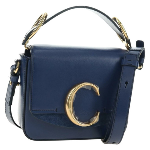 Chloe Chloe C 手提包 皮革 2way 藍色金色 正品 181830M