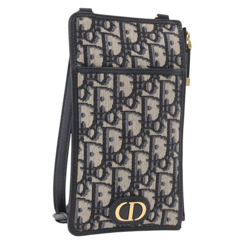 Christian Dior Trotter帆布Montaigne單肩包 海軍藍 金色 正品 182923A