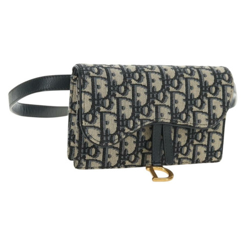 Christian Dior Trotter帆布馬鞍腰包，海軍藍/金色，正品，貨號183604M