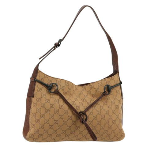 GUCCI GG帆布馬銜扣單肩包 米色 101975 正品 183256A