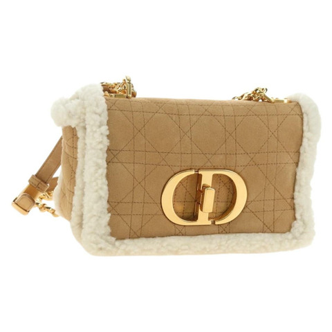Christian Dior Caro 鏈條肩包 Mouton 米色 金色 正品 ka4579SM