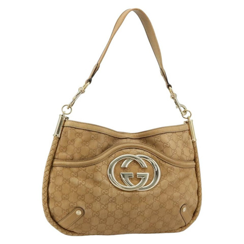 GUCCI GG帆布Guccissima單肩包，皮革金色米色，貨號167734，正品編號183786V