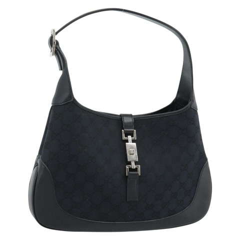 GUCCI GG帆布Jackie肩背包 黑色 銀色 001 8806 正品 183726V