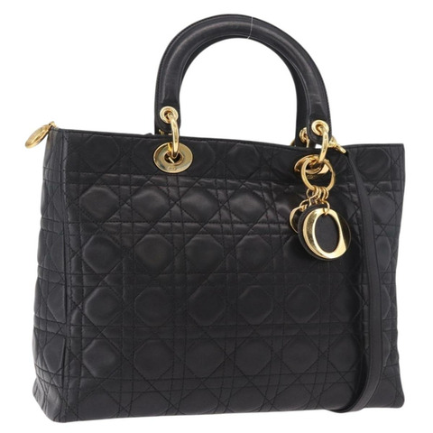 Christian Dior Lady Dior Canage 手袋，羊皮材質，黑色金色雙肩包，正品，貨號 183708V