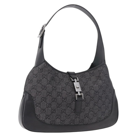 GUCCI GG帆布Jackie肩包 黑色 銀色 00963 正品 183840V