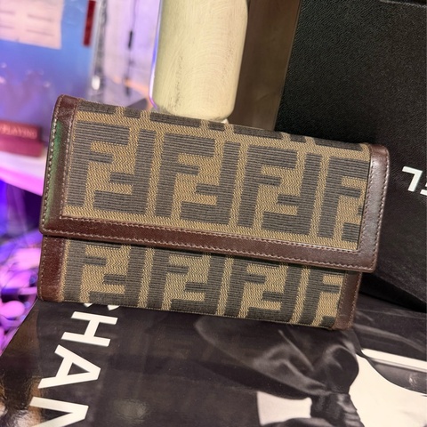 芬迪 Fendi 經典 Zucca 雙 F 卡夾 中夾 短夾 滿版老花中夾 長夾wallet 中古