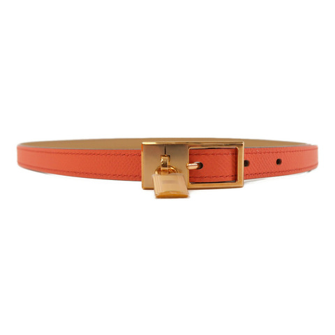 HERMES Swift皮革/Epsom皮革Lucky 15 Belt皮帶Rose Jaipur/Naturel