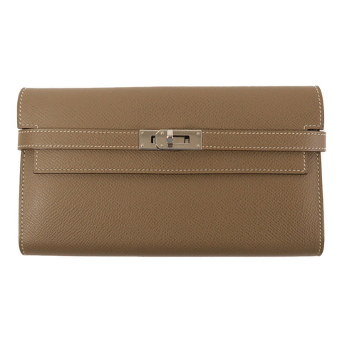 HERMES Epsom皮革Kelly Long Wallet長錢包Etoupe