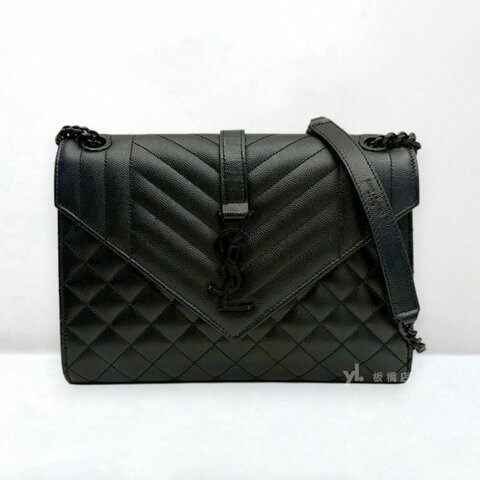S5524-YSL  ENVELOPE黑牛皮絎縫中型信封包600185