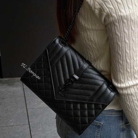 S5524-YSL  ENVELOPE黑牛皮絎縫中型信封包600185