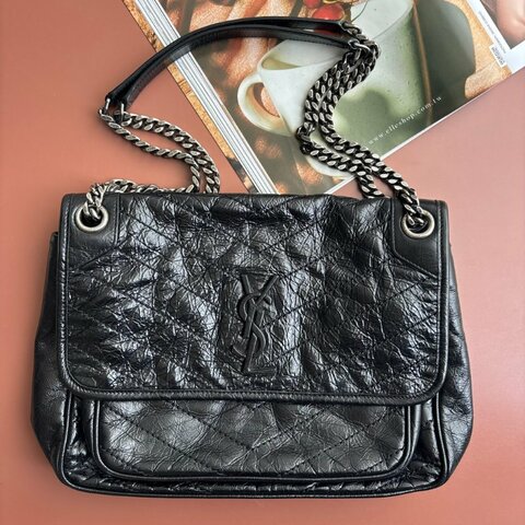 中款 ::SAINT LAURENT:: YSL 黑色NIKI MM 灰銀鍊肩背包