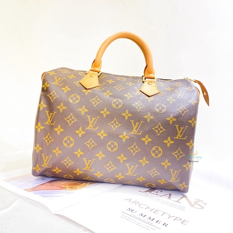 LV M41526 Speedy 30公分 咖啡老花 字紋 波士頓包 手提包 赫本包