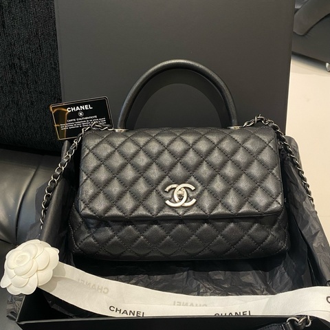 【21開帶卡】香奈兒/Chanel coco handle 大號 黑銀 荔枝紋牛皮 底長：29cm