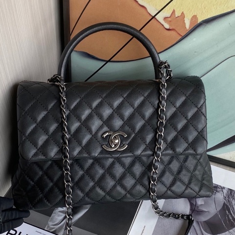 【22開帶卡】香奈兒/Chanel coco handle 大號 黑銀 荔枝紋牛皮