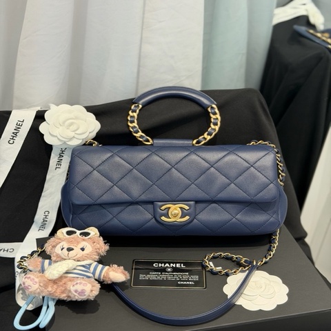 香奈兒 chanel  cf小號 藍色圓環手柄 29開有卡 底長24